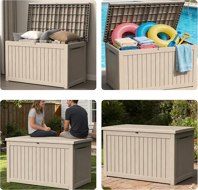 270 Gallon Outdoor Storage Box Resin Deck Box All Weather Waterproof Large Lockable Storage Container Deck Box for Patio Furniture, Garden Tools, Lockable, Gray