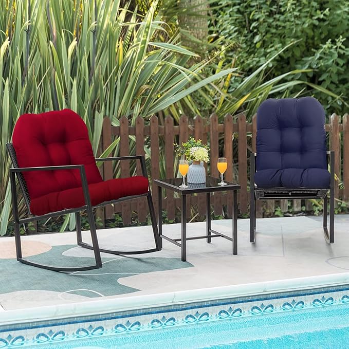 Outdoor/Indoor Chair Cushions, Blue Tufted Patio Seat Cushions Round Corner, 2 Pack Waterproof Chair Pads with Ties, 19"x19"x3.9"