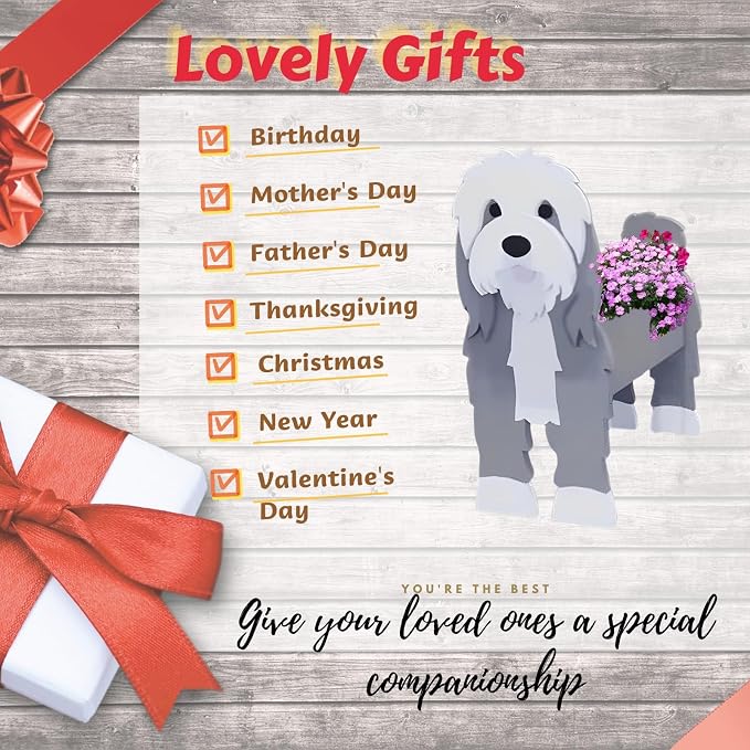 Baba Collie Dog Planter Plant Pots,Cute Dog Flower Planter,Gifts for Pet Lovers,Unique Animal Plant Pots,Office,Indoor Outdoor Garden Decor(9.45 * 5.98 * 13.54in)