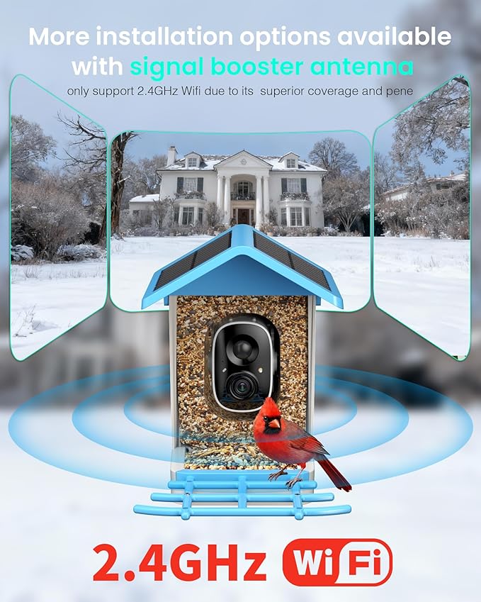 isYoung Smart Bird Feeder with Camera, 2.5K QHD Resolution, AI Identify 16000+ Birds, AI Auto-Capture & Motion Detection, IP65 Water-Resistant, 5W Solar Powered, Best Gift for Bird Lovers(Blue)