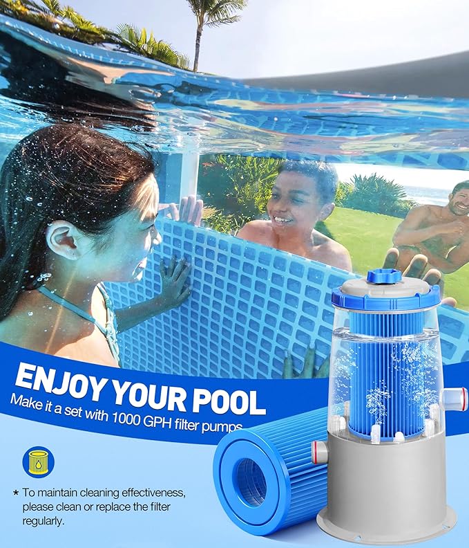 KimPump 4 Pack Type A/C Pool Filter Cartridges, Cartridge Filter Compatible with 1000GPH Above Ground Pool Pumps | Reusable & Easy to Clean | Premium Thickened Material for Highly Efficient Filtration