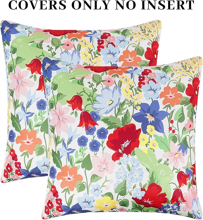 Adabana Spring Outdoor Waterproof Floral Pillow Covers Set of 2 Square Colorful Couch Cushion Cases 18x18 Inch Waterproof Decorative Pillows for Patio Garden Beach,Colorful