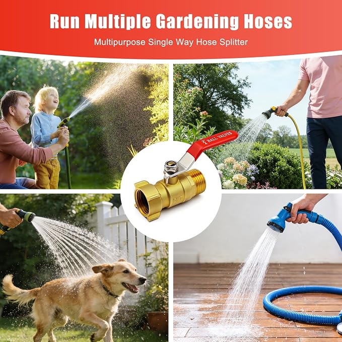 Heavy Duty 3/4" GHT Brass Garden Hose Shut Off Valve - Full-Flow Design, 304 Stainless Steel Handle, Corrosion Resistant for Outdoor Faucet, Sprinkler & Water Control