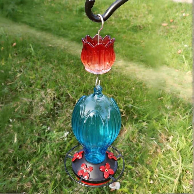 Glass Ant Moat for Hummingbird Feeder - 2PC x 3 OZ Gradient Red Tulip Insect Guard with Large Capacity