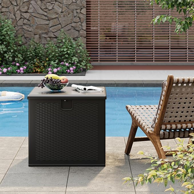 Garvee 80 gal Outdoor Storage Box, Large Waterproof Resin Deck Box Indoor Outdoor Use, Lockable UV Resistant Storage Bin for Patio, Garden, Cushions, Tools, Equipment, Black