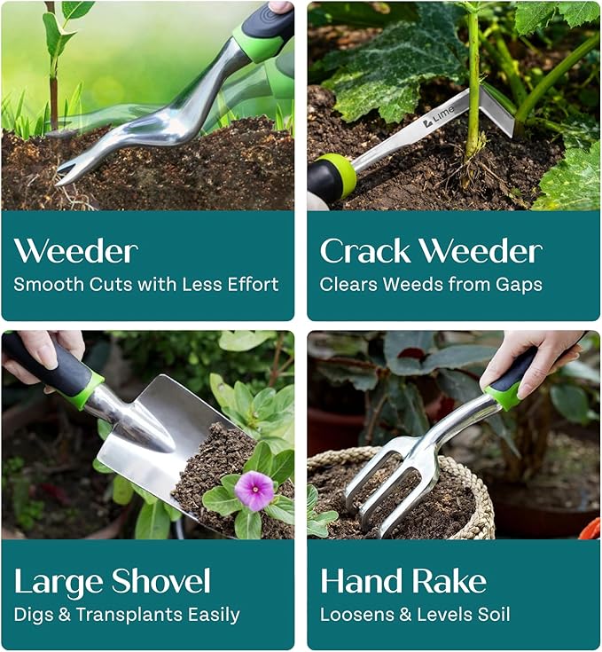 GROWIT Heavy Duty Gardening Tools - Gardening Gifts for Women, Men, Mom, Dad - Durable, Ergonomic Garden Tools Set