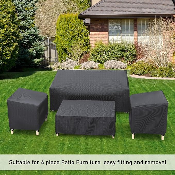 STARTWO Patio Furniture Covers 4-Piece Set for Loveseat, Chairs and Coffee Table, Outdoor Waterproof, Black