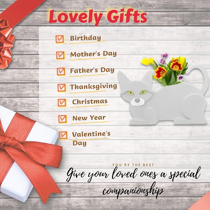 White Cat Planter Plant Pots,Cute Cat Flower Planter,Gifts for Pet Lovers,Unique Animal Plant Pots,Office,Indoor Outdoor Garden Decor(12.5 * 5.6 * 7.8in)
