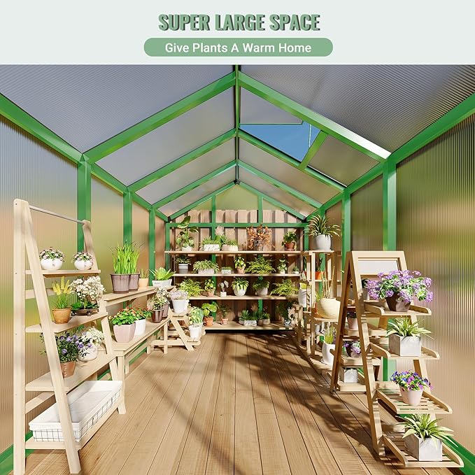 Garvee 6 x 8 ft Greenhouse, Greenhouses for Outside, Polycarbonate Greenhouse with Aluminum Frame, Lockable Door and Ajustable Roof Vent for Backyard, Green Houses for Outside Garden Backyard, Patio