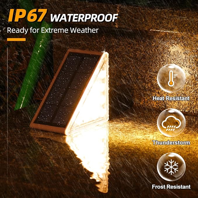 NIORSUN Solar Stair Lights,Warm White Outdoor Step Lights IP67 Waterproof Auto On Off, Outdoor Stair Lights for Steps,Stair,Patio,Yard,Porch,Front Door,Sidewalk,Deck Decor(Brown, 24 Pack)