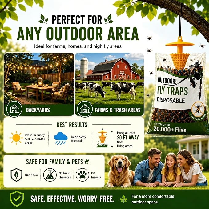 9 Pack Fly Traps Outdoor Hanging Add Water - Portable Fly Catcher Outdoor Flying Insect Trap Fly Traps for Ranch/Barn/Patio/Campsite/Trash