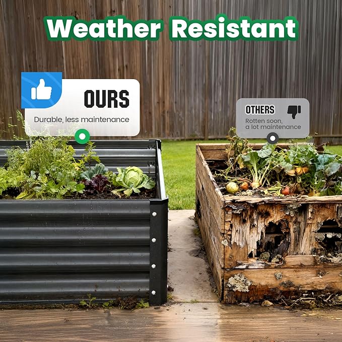 Quictent Galvanized Raised Garden Bed Metal Planter Box Bottomless for Backyard Outdoor, 6x3x1 Ft 2PCS, Dark Grey