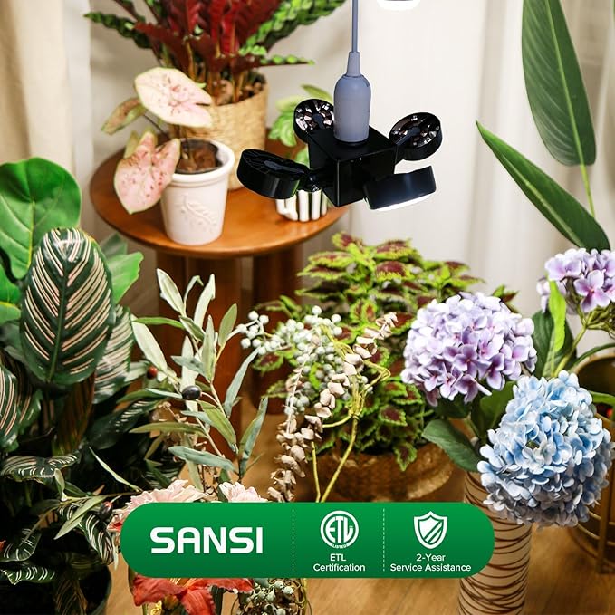 SANSI Grow Light for Indoor Plants, 40W (400 Watt Equiv) 4000 Lumen High PPFD Full Spectrum Plant Light with Remote Timer, Dimmable, Folding Wings Grow Light for Indoor Growing Greenhouse, E26 Base