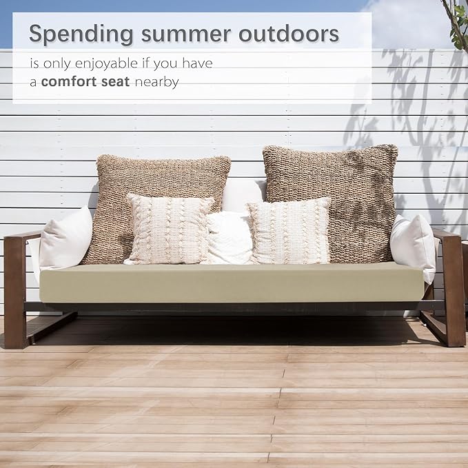 Favoyard Outdoor Bench Cushion 45 x 18 Inch Waterproof Patio Furniture Cushions 3-Year Color Fastness Garden Sofa Settee Couch Swing Pads with Handle and Attach Ties, Beige