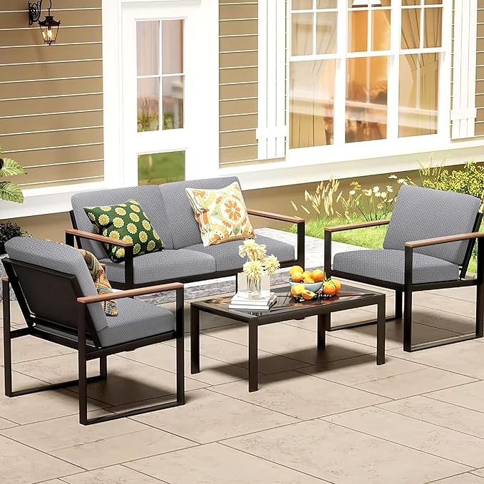 8Pcs Patio Cushion Covers,Outdoor Cushions Covers,Stretch Cushion Covers Replacement, Washable and Reusable Furniture Protectors(Gray)