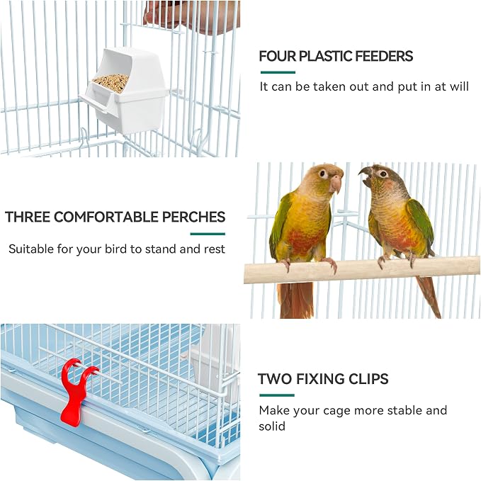 YITAHOME 62 inch Metal Bird Cage, Large Parakeet Cages | Bird Cage for Parrot, Cockatiel, Lovebird, Pigeon with Roof Top, Rolling Stand and Hanging Accessories, White