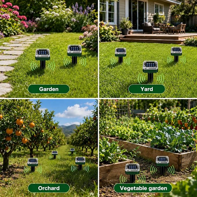 Ultrasonic Solar Mole Repeller – Long-Lasting Outdoor Rodent Deterrent for Yard Flower Beds Garage, Effectively Repels Moles Gophers Voles Shrews-10Pack
