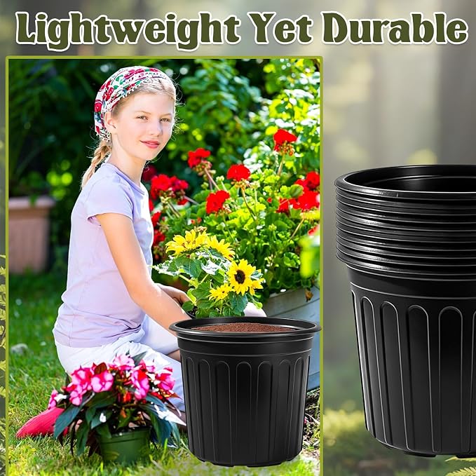 20 Pack 3 Gallon Plant Nursery Pots,Plastic Seedling Pot with Drainage Holes,Large Flexible Garden Flower Plant Container for Indoor Outdoor Plants,Potting,Cuttings,Transplanting,Black