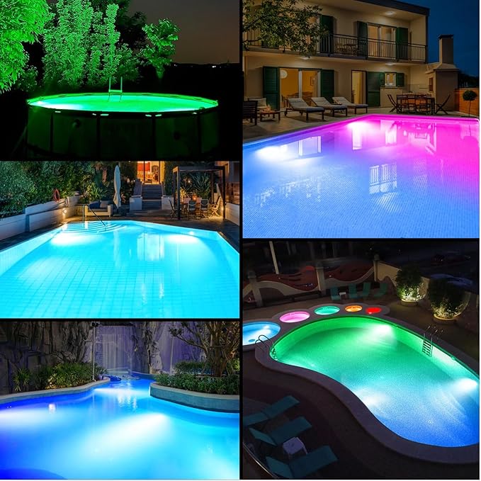 Rechargeable Submersible Pool Lights with Remote, 5000mAh Underwater Led Pool Light for Above Ground Pool Lights Waterproof, 9 Modes Color Changing Magnetic Swimming Inground Pool Lights-2PC