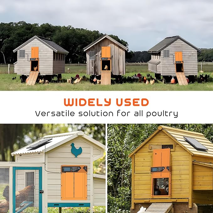 Large Automatic Chicken Coop Door, 4000mAh High Capacity Chicken Coop Door 7W Solar Powered with Timer & Light Sensor, Anti-Pinch Auto-Aluminum Chicken Door with Wire Clip & Remote Control-Orange