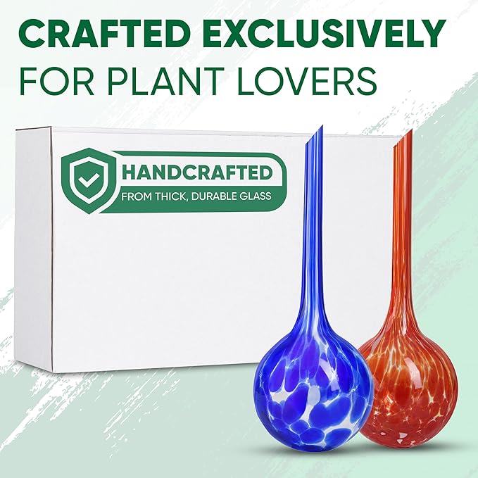 Plant Watering Globes Set of 2 - Large Self Watering Globes for Indoor & Outdoor Plants - Multicolored, Automatic, Glass Watering Bulbs for Daily Use, Plant Watering Devices