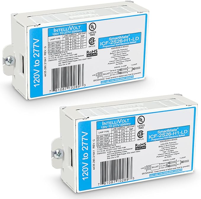 OHLECTRIC Replacement for ICF-2S26-H1-LD Compact Fluorescent Ballast (2 Pack) | Programmed Start Electronic Ballast, 120/277 Volt