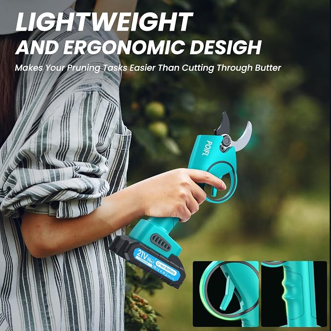 Electric Pruning Shears 1.4" with Brushless Motor, 2 x 2000mAh Battery, Sk5 Blade, Cordless Pruning Shears for Plants, Hedges, Trees, And Flowers (Blue)