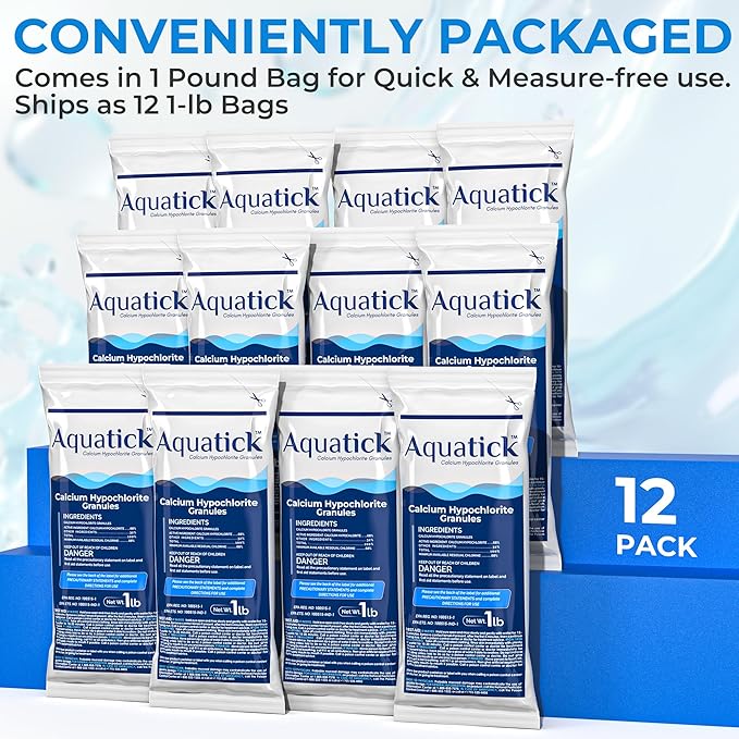 Pro-Grade Chlorine Pool Shock, 68% Cal-Hypo Granular Sanitizer, Prevents Bacteria & Algae, Restores Crystal Clear Water - Shock Treatment, Swimming Pool Chemical - 12 X 1lb