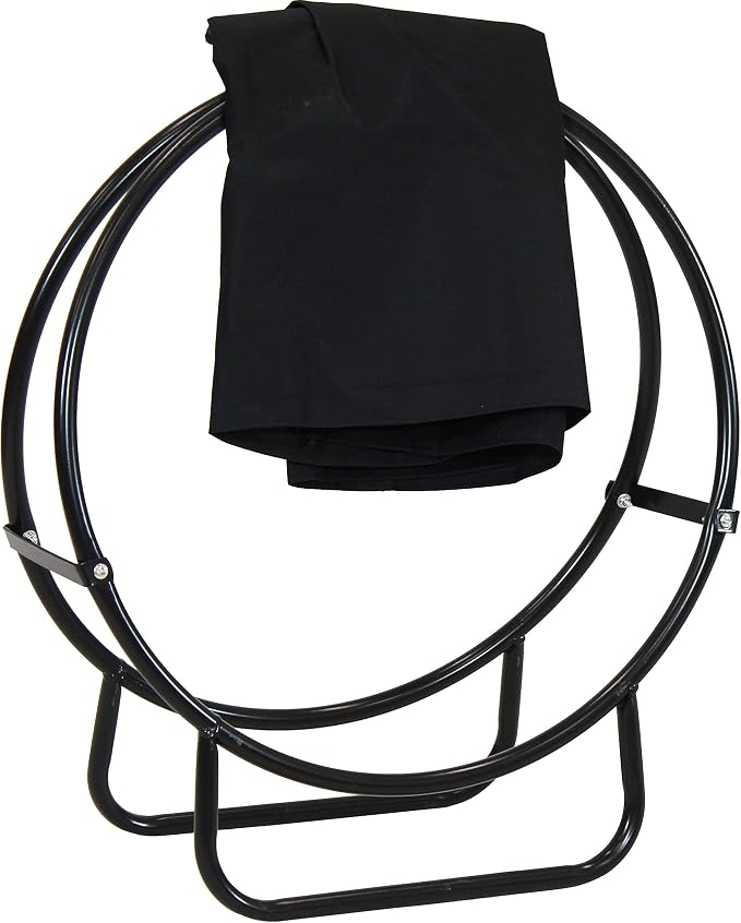 Sunnydaze 24-Inch Firewood Rack with Cover - Black Indoor Firewood Holder - Log Holder Hoop and Cover Set - 300-lb Capacity