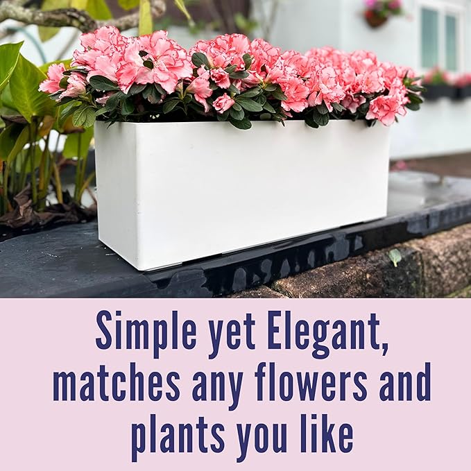 LaLaGreen Outdoor Wall Planters (14 Inch, 4 Pack) White Self-Watering Wall Mounted Flower Boxes, Rectangular Window Box Hanging Planters Plastic Containers Pot Indoor Herbs Modern Home Garden Decor