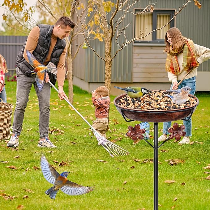 Metal Bird Bath for Outside, Freestanding Birdbaths Bowl Outdoor with Iron Stake, Vintage Spa Birdfeeder Feeder Bowl for Garden Patio Yard Lawn Decor, Easy to Clean