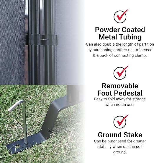 Proman Products - Galaxy 2 Panel Section Privacy Folding Screen Divider, Water Repellent Fabric Room Divider with Black Powder Coated Metal Frame for Indoors or Outdoors (Gray)