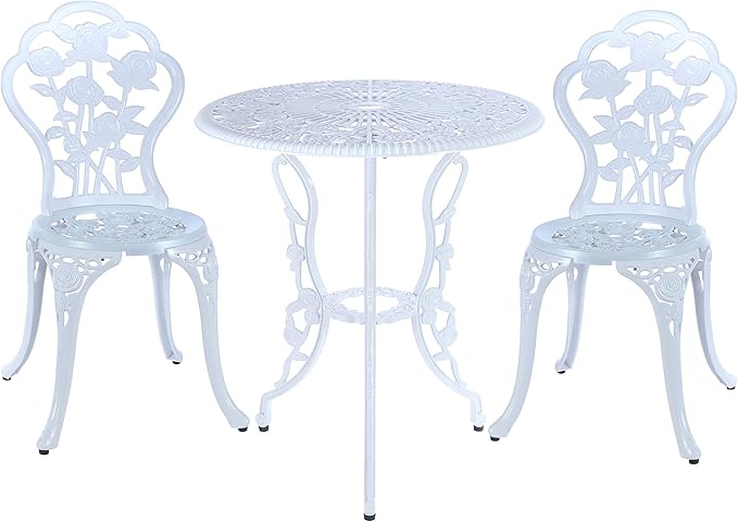 Mandolin 5-Piece Cast Aluminum Patio Bistro Set Outdoor Table Set Waterproof and Sun Resistant Outdoor Furniture Set (Rose White)