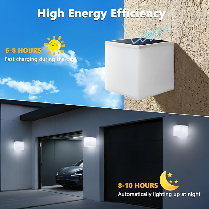 Flacchi Solar Wall Lights 2 Pack - 32 LED Dual-Color (Warm White/Cool White) Solar Cube Light Outdoor Wall/Table Lamp Waterproof Solar Powered Lighting for Patio Garden Balcony