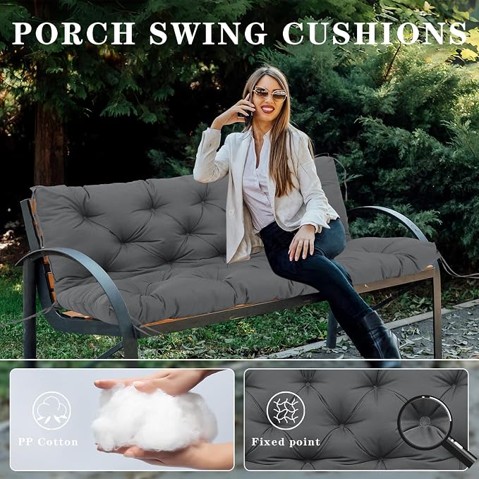 Porch Swing Cushions Outdoor, 5 Inch Thick Waterproof 2-3 Seater Replacement Swing Cushion with Backrest and Anti-Slip Ties, Perfect for Porch, Patio, Garden, Outdoor Bench Furniture, 40×40×5 Inch