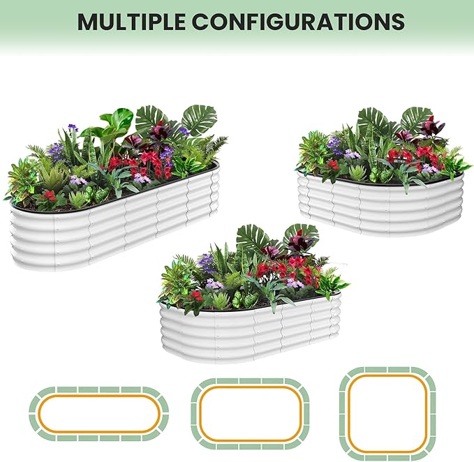 CABIHOME Garden Raised Garden Bed Kits, 8x2x1 ft Metal Raised Planter Bed, Open-Ended Base Garden Boxes Outdoor Galvanized Planter for Vegetables Flowers Rubber Edge, White