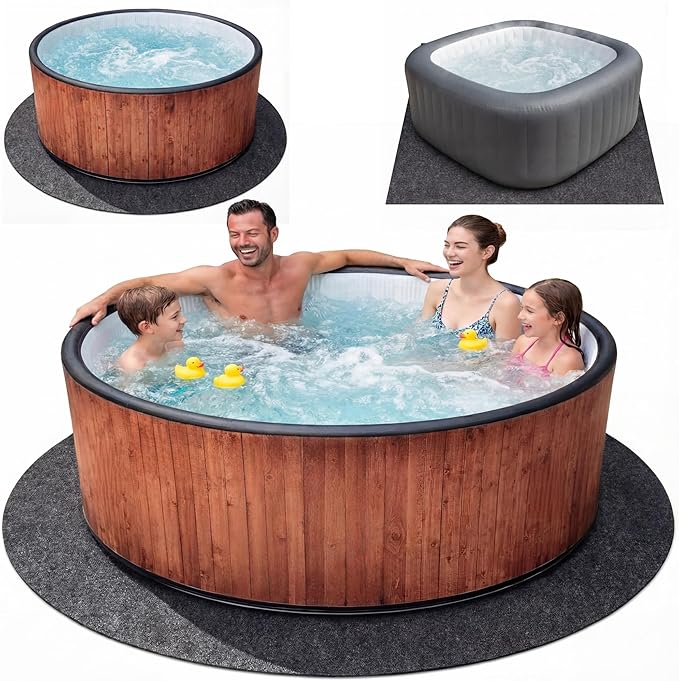 Upgraded 80 * 80 inch Round Hot Tub Mat, Extra Large Inflatable Hot Tub Pad Outdoor Indoor, Waterproof Slip-Proof Backing, Absorbent Spa Pool Ground Base Flooring Protector Mat