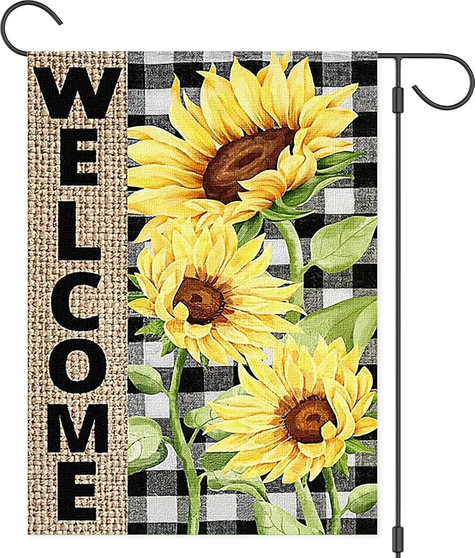Summer Sunflower Garden Flag 12x18 inch Double Sided Welcome Burlap House Flag, Small Outdoor Yard Flag for Garden Porch Farmhouse Decor