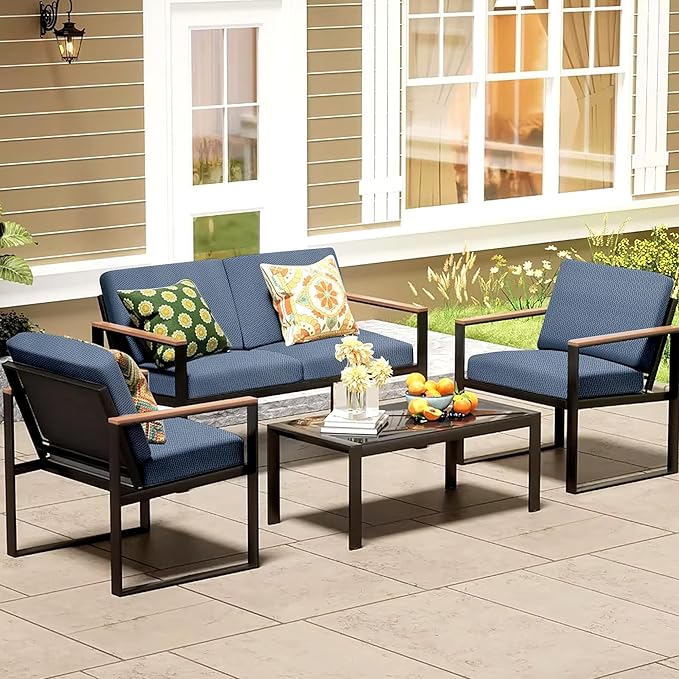 8Pcs Patio Cushion Covers,Outdoor Cushions Covers,Stretch Cushion Covers Replacement, Washable and Reusable Furniture Protectors(West Lake Blue)