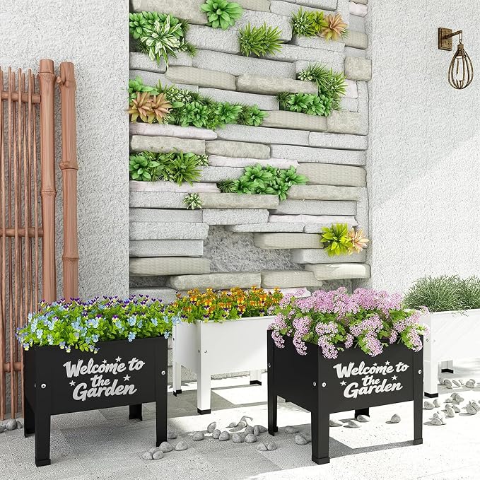 aboxoo 2 Packs 14 Inch Spray-Painted Style Small Planter Raised Garden Bed with Legs,Outdoor Metal Planter Box for Patio,Elevated Garden Bed for Vegetables Flower Herb(Black)