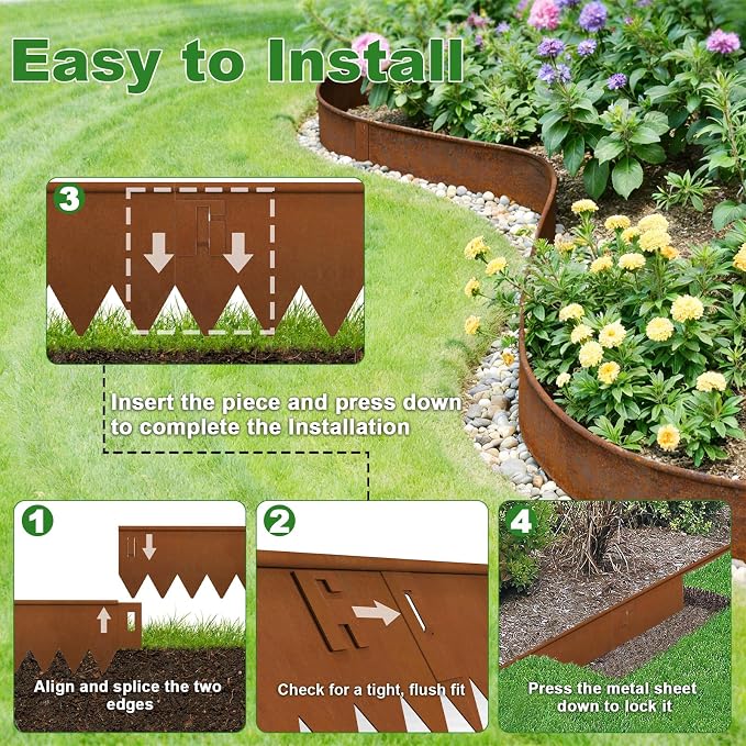 Cor Ten Steel Landscape Edging 40" L x 6" H, Hammer-in Landscape Edging, Metal Garden Edging Border with 6 Clips & Gloves - Edge for Lawn Yard COR-Ten Steel (6 Pack)