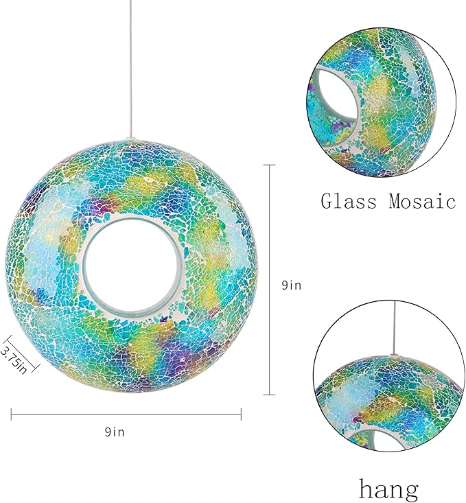 Topadorn Outdoor Bird Feeder - Decorative Mosaic Circle Fly Through Design for Birds