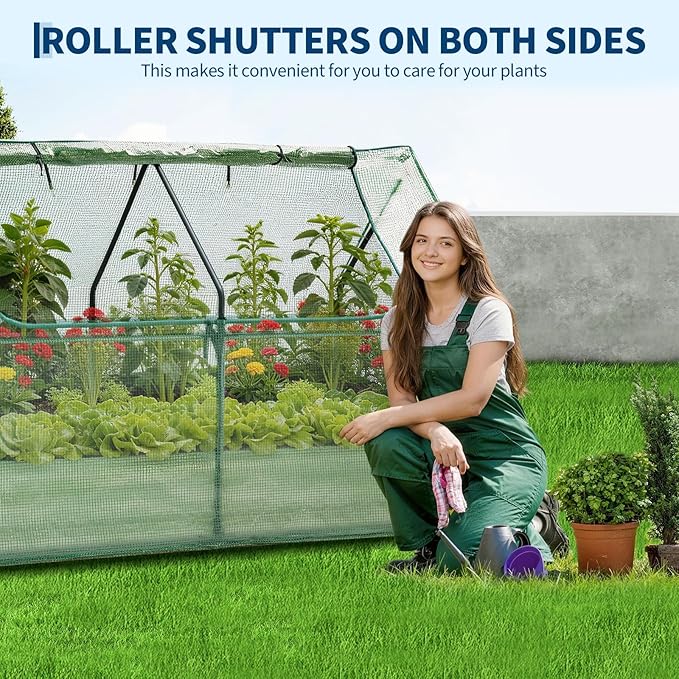 Garvee 48"x24"x12" Raised Garden Bed Kit with Pitched Roof Greenhouse Cover & Irrigation, 3-in-1 Metal Planter Box with Self-Watering System & Insect Mesh, Outdoor Raised Bed for Vegetables Flowers