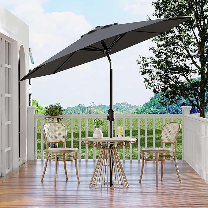 Garvee 9 ft Patio Umbrella - 8 Sturdy Ribs Outdoor Table Umbrella with Crank Lift & Push Button Tilt - Market Umbrella for Pool, Deck, Yard, Garden - Gray