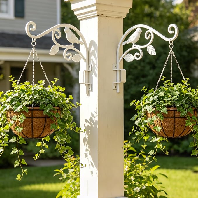 4 Pack 15" Swivel Plant Hangers Outdoor, 6-Angle Adjustable Wall Mount | 30LB Load Solid Iron Plant Hooks for Wall,Planters,Flower Pots,Bird Feeders,Lanterns,Wind Chimes,Indoor and Outdoor use White