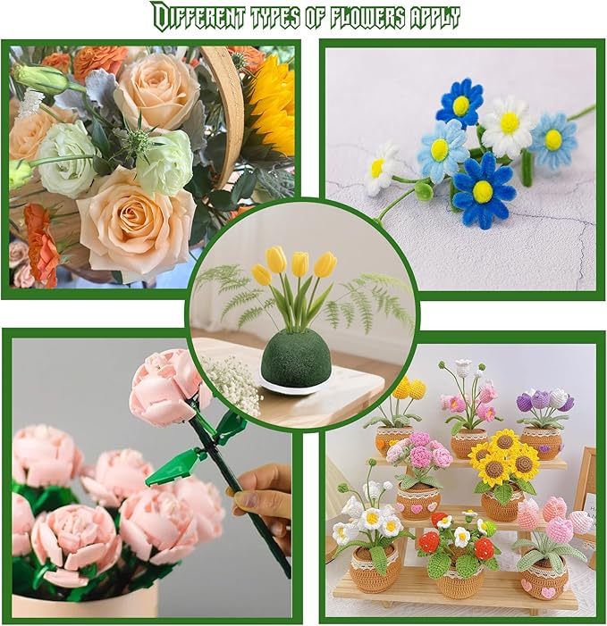 24PCS Round Floral Foam Blocks Holder Set Mini Flower Foam with Bouquet Accessories,Floral Wire, Plant Tape,Crafts Gift Ribbon