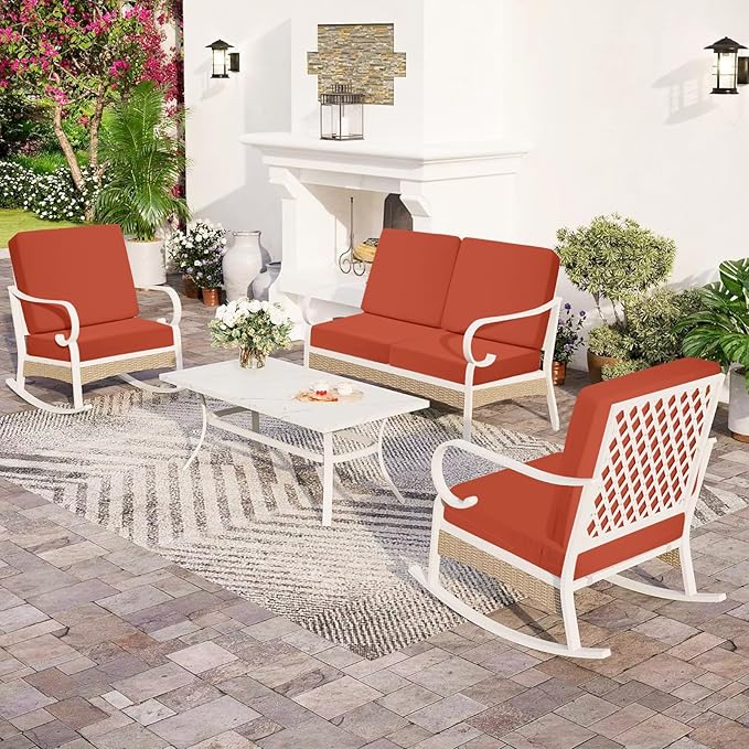 Deep Seat Patio Cushions Set of 2, 24x24 Inch Waterproof & Fade Resistant Outdoor Chair Cushions, Thick Padded Replacement Sofa Cushions for Garden Yard Furniture