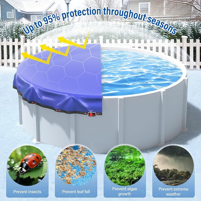 Winter 18 FT Pool Covers for Above Ground Pools,Round Pool Cover with Cable & Winch 4 Ft Overlap Extra Thick Durable Pool Cover for Waterproof & Dustproof,All-Season Protection for Above Ground Pools