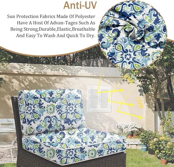 14 Piece Outdoor Furniture Replacement Cushions, Cover+Filling, 25.6" x 25.6" x 4" Foam Waterproof Outdoor Sofa Cushion Sets, Fit Wicker Rattan Sectional Conversation Set,Flowers