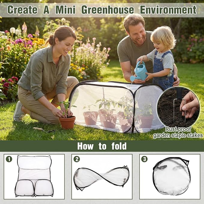 2 Pack Garden Covers for Raised Beds, 45 x 22 x 18 Garden Row Plants Cover Accelerator, Freeze Protection Greenhouse Cover for Raised Beds Protecting Seedlings Fruits with Ground Stakes